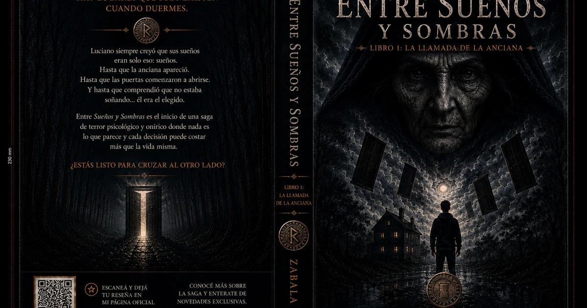 Arte de Entre Sueños y Sombras con la portada y contraportada del libro